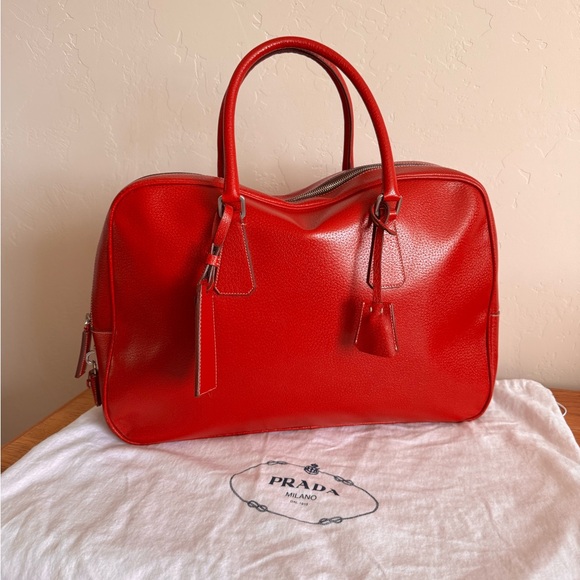 Prada Red Leather Tote Bag - Picture 1 of 9